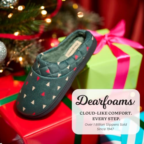 Dearfoams Women's Indoor/Outdoor Memory Foam Darcy Microfiber Velour Clog, Wide Widths Slipper, Green Trees, 7-82