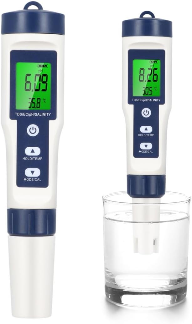 Digital 5-in-1 Water Quality Tester for Pools and Drinking Water, LCD Ph, Tds, Ec, Salt, and Temperature Meter