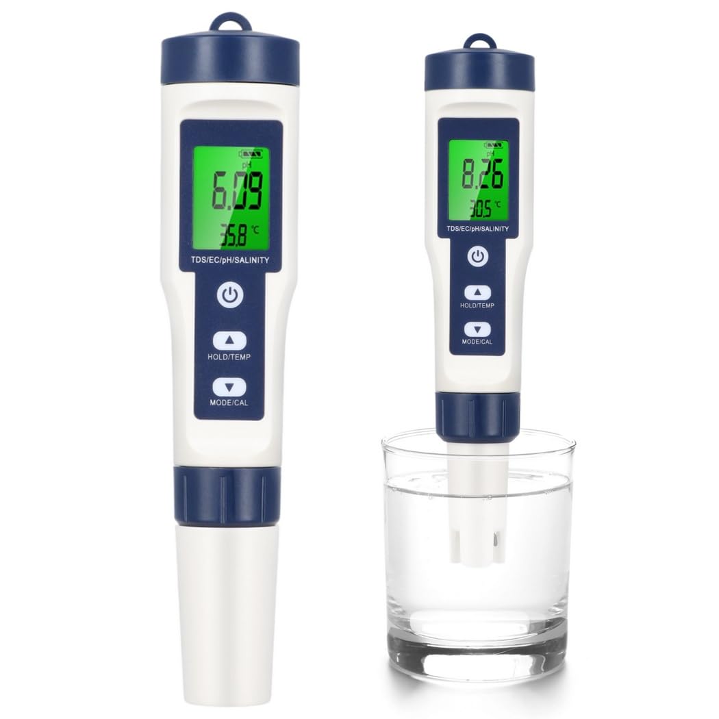 Cyfrowy tester wody 5 w 1 LCD, Ph, Tds, Ec, pomiar zasolenia i temperatury do basenów, spa i wody pitnej