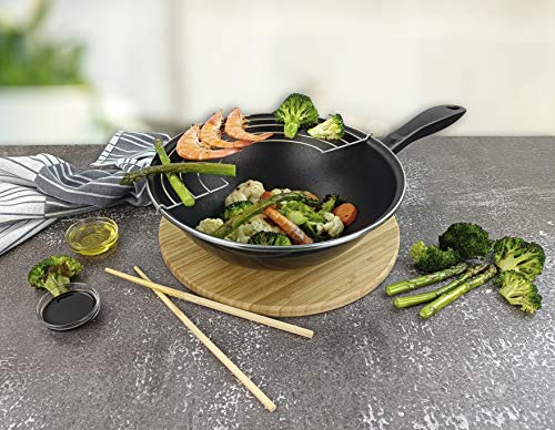 MAGEFESA-Black-Wok-28cm-de-Acero-vitrificado-Exterior-Negro-Antiadherente-bicapa-Reforzado-Efecto-Piedra-Apto-para-Todo-Tipo-de-cocinas-Especial-induccion-50-de-Ahorro-energetico