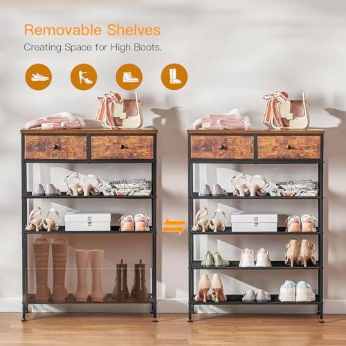 Étagère à chaussures avec dessus en bois chic et rangement en tissu Usikey