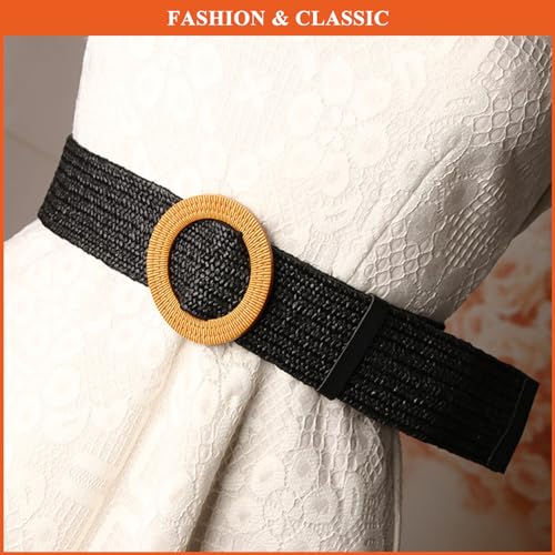 Vintage Women's Straw Woven Belts Boho Skinny Elastic Waist Strap Classics Ladies Dresses Knit Wide Belts3