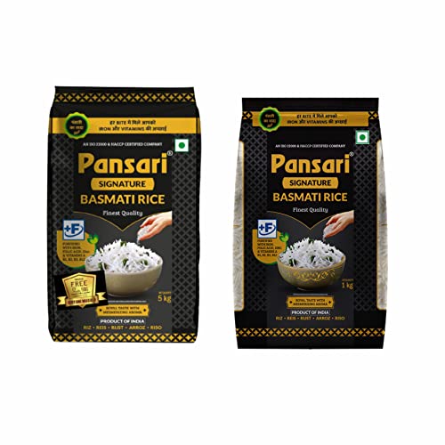 Image of Pansari Signature Basmati rice, Great Taste and Pure Aroma | Long Grain, Naturally Aged(2-Years) with Fortified | Basmati Rice, Biryani Rice, Pulao Rice (5+1Kg) - 6Kg