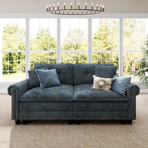 Image of SUNSHINE VALLEY 73.2 inch Modular Cloud Loveseat with Extra Wide & Deep Seats, Oversized 2-Seater Mid-Century Modern Couch with Nailhead Trim and Throw Pillows for Living Room, Chenille Cyan