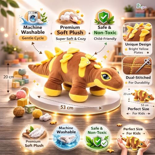 Image of Dinosaur Soft Toy (53CM) Cartoon Orange Plush Stuffed Animal| Baby Plush Toy Stuff Toy| Cute Cuddly Dino Teddy for Kids and Babies | Huggable Soft Toy Birthday Gift for Boys and Girls Kids