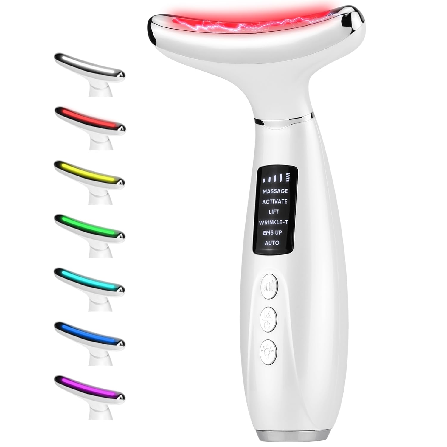 Masajeador Facial Eléctrico, Masajeador Facial Antiarrugas de 6 Modos 7 Colors LED a 45℃ EMS Lifting 4 Niveles Vibración Faciales Reductor de Papada Máquina de Belleza Para Cuello Mujer