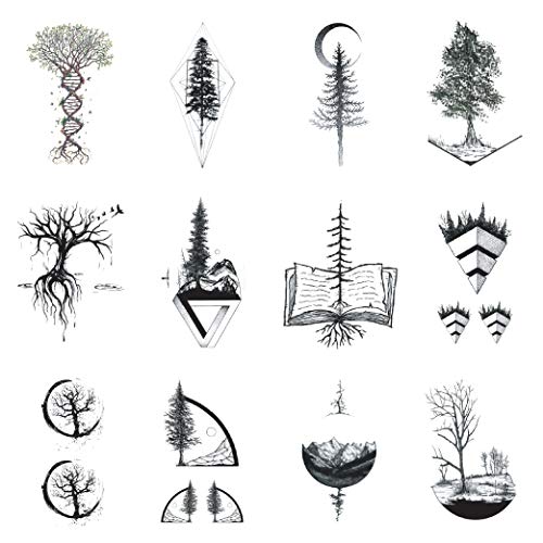 SanerLian Black Tree Tattoo Sticker Temporary Fake Tatoo Arm Hand Shoulder Back Men Women 10.5X6cm Set of 12 (SF014)