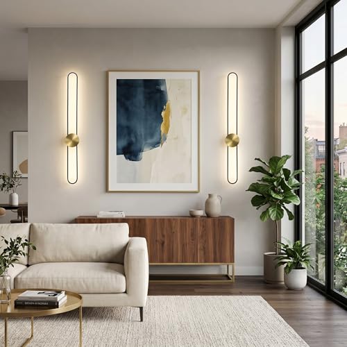 Image of JAYMP Modern Wall Sconce 4000K Dimmable LED Wall Light Fixture, Hardwired Wall Lamp for Living Room, Dining Room, Bedroom, Hallway, Lobby, Entryway, 1 Pack (Brushed Black, H110cm /43.3inch)
