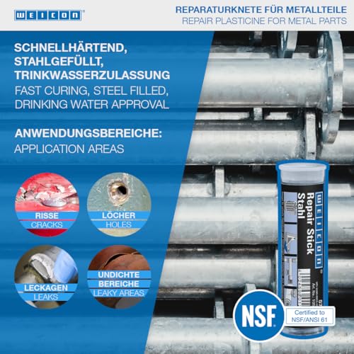 Image of WEICON Repair Stick Steel | 2-Component Adhesive Epoxy Resin Special Adhesive Fast and high-Strength Repair for Metal Parts, containers, etc |