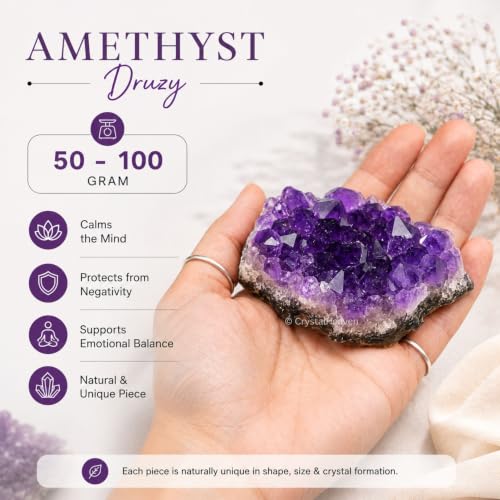 Image of Amethyst Crystal Stone Certified Cluster - Raw Amethyst Stone Original Certified for Energy Cleansing, Meditation, Chakra Balancing, Healing and Decoration Gift