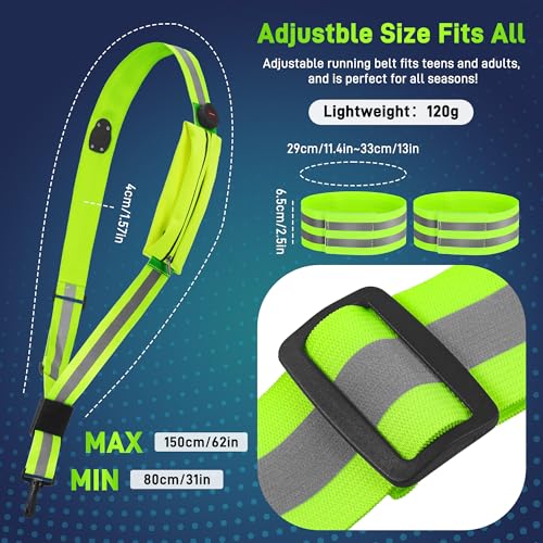 Starvortex Leuchtband Joggen mit Reflektoren Gürtel, Hochsichtbare Nacht Sicherheitslicht Laufgürtel, LED Lauflicht mit 2er Reflektierende Sicherheits Armband, Wiederaufladbare Verstellbarer Lauflicht