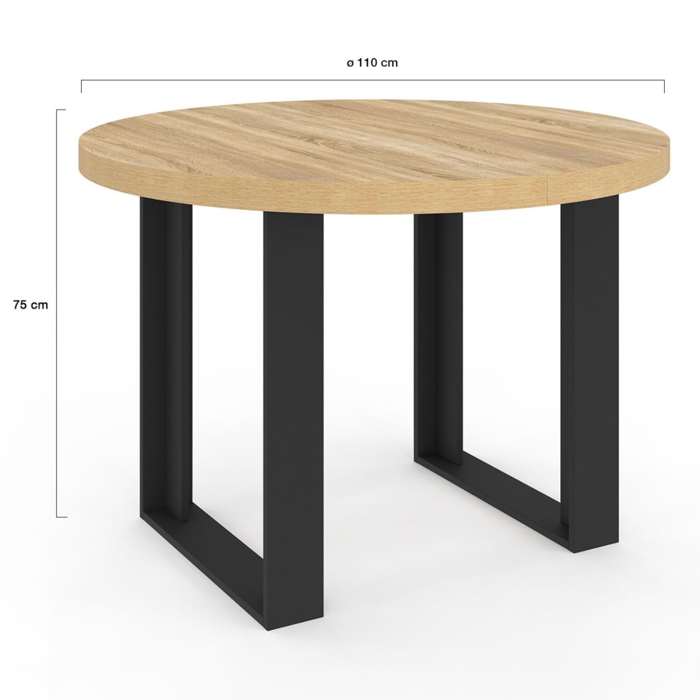 IDMarket Phoenix - Mesa de comedor fija redonda (110 cm, madera y negro, 4 personas)