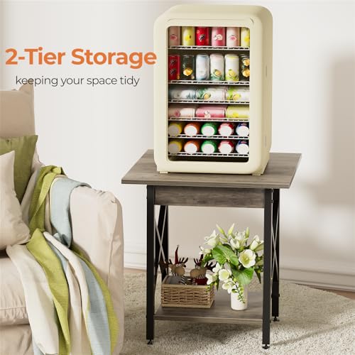 Image of GreenForest Square End Table 24 Inch with X-Frame 2-Tier Storage | Nightstand for Living Room & Bedroom, Rustic Decor, Sturdy, Waterproof Scratchproof Top, Easy Assembly, Gray Wash