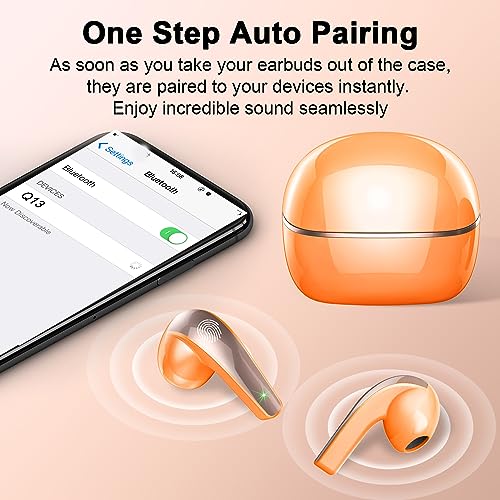 BESNOOW-Auriculares-Inalambricos-2023-Mini-Auriculares-Bluetooth-53-con-HD-Microfono-Cascos-Inalambricos-Sonido-Premium-Inmersivo-LED-Pantalla-40H-Control-Tactil-Wireless-Earbuds-Naranja