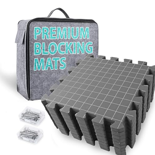 Zatiki Blocking Mats for Knitting and Crochet Projects or Needlepoint, Crochet Blocking Board 9 Pack Extra Thick Mat with 100 Pins and Storage Bag for Knitting Crochet Project