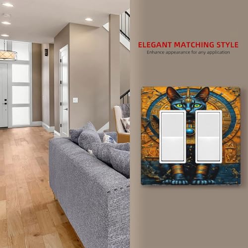 Decorative Outlet Covers Egyptian Black Cat Vintage Gold Decorated 2 Gang Wall Plate Double Rocker Two Switch Wall Cover Plate Light Switch Cover Plate Faceplate for Home Decor