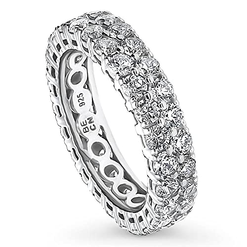 BERRICLE Sterling Silver Rings Stackable Eternity Band Ring for Women, Pave Set Round Cut Cubic Zirconia CZ