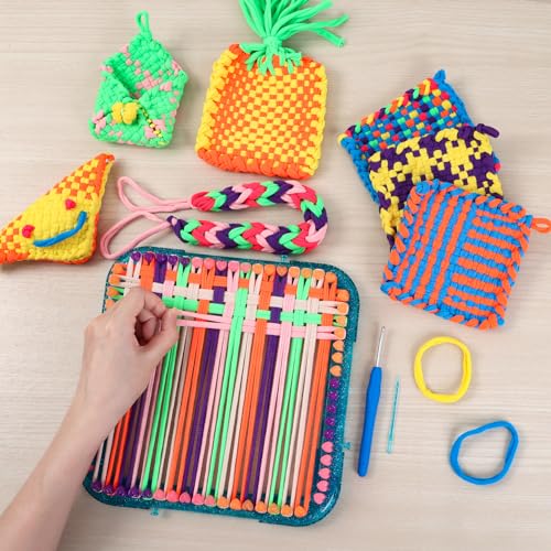 Image of IQKidz Weaving Loom Kit Toys, DIY Arts and Crafts for Kids and Adults, Ideal Gifts for Girls Ages 5 6 7 8-12 13, Easy Potholder Loom Knitting Activity for Beginners, 224 Craft Loops