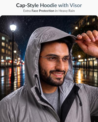 Image of Destinio Rain Coat for Men Waterproof with Hood, Thick Polyester, Leak Proof, Premium Zipper, Raincoat for Bike Riding, Double Layer Rain Suit for Riders, Rainwear Set