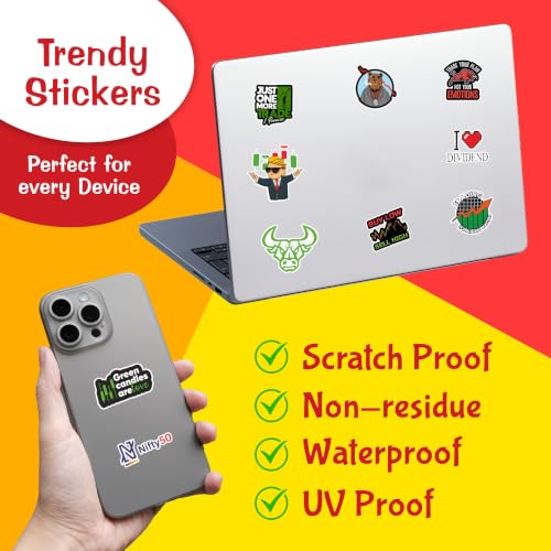 Image of Pack of 50 Stock Market Vinyl Stickers for Laptop, Journal, Diary, Mobile Case - Waterproof Sticker for Stock Trader, Stock Investor, Share Market Lovers.