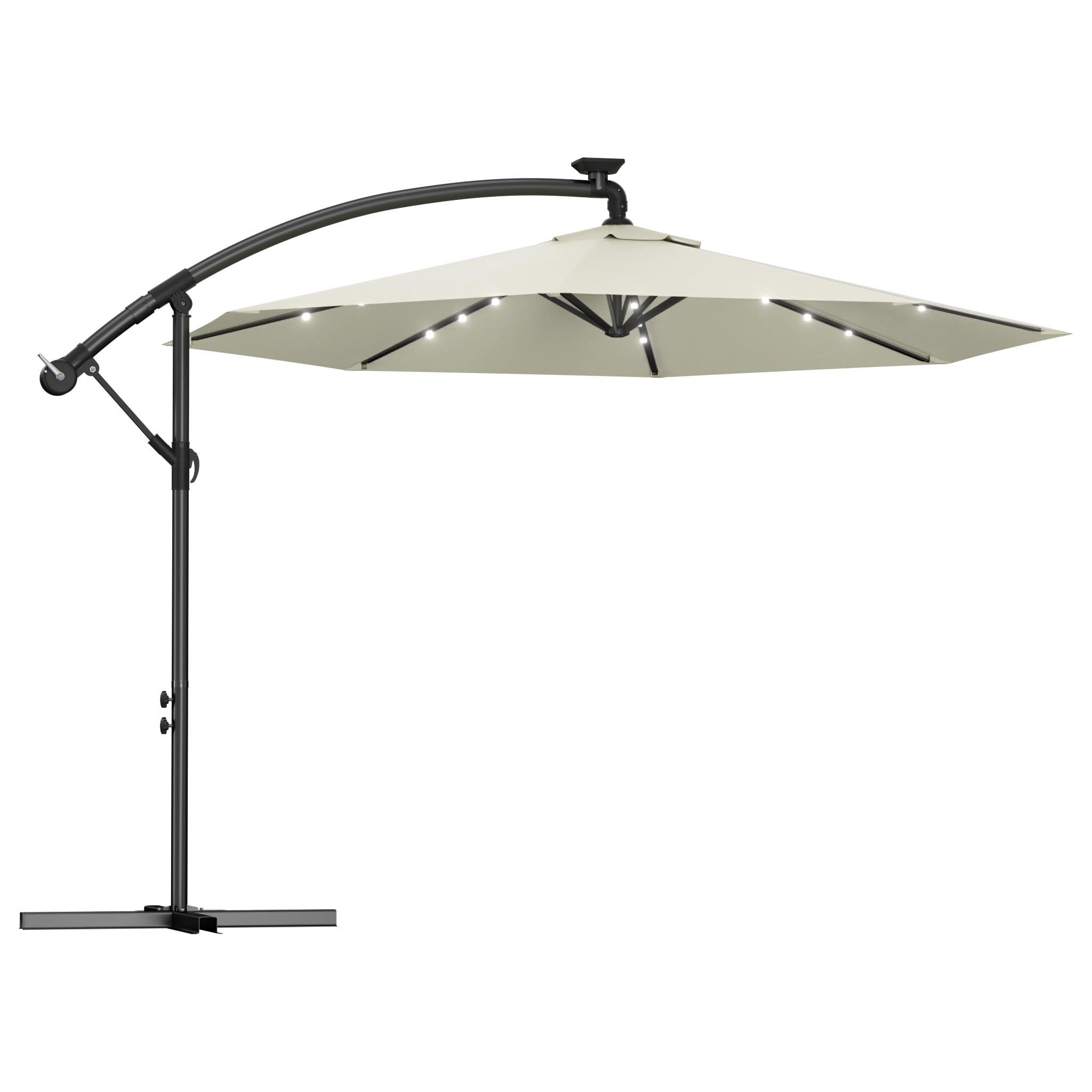 Aufun Ombrelloni in alluminio 300 cm con protezione solare a LED bianchi protezione UV 40+ - ombrellone balcone ombrellone da giardino regolabile in altezza (beige con LED solare)