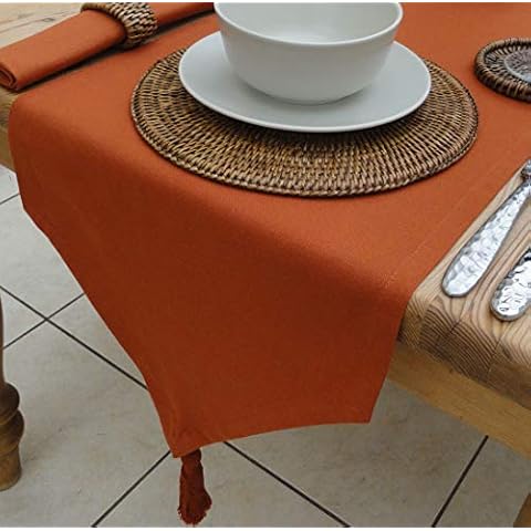 THE TABLECLOTH COMPANY 14x118 TERRACOTTA TABLE RUNNER WITH TASSEL (10-12 SEATER) Cover