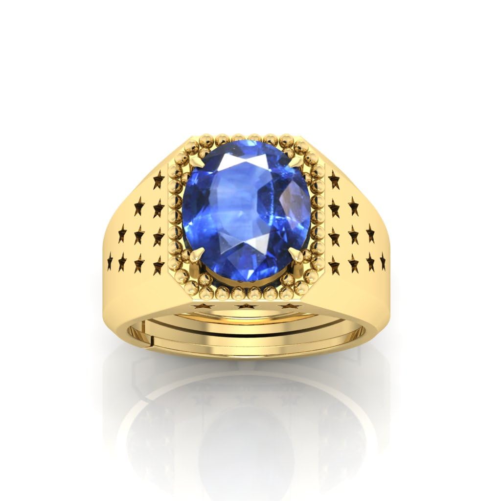 Bague en plaqué or et saphir bleu naturel de qualité AAA++ d'exception
