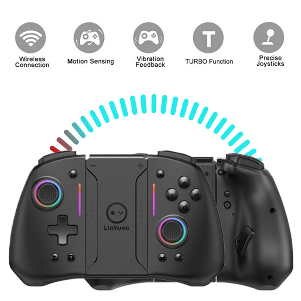 KS42 Controlador de juegos inalámbrico de doble color - Tiempo de reproducción de 6,5 H, Gamepads giroscópicos de 6 ejes, para Switch/OLED/Lite, Auto -Up