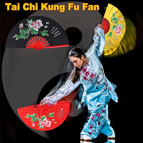 Pilipane Faltbarer Handfächer, Tai-Chi-Fächer, Tai-Chi-Kampfkunst, Kung-Fu-Bambus-Seidenfächer, rechte Hand, Wushu-Tanztraining, für Männer und Frauen, Danc(Gold)