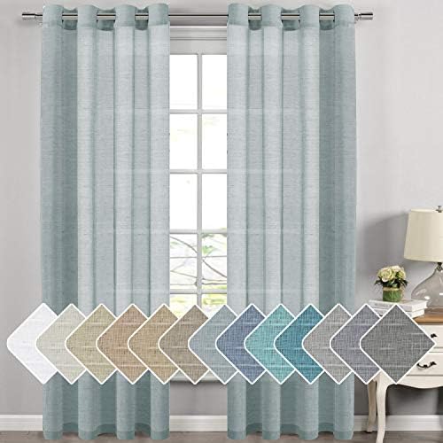 Nickel Grommet Linen Sheer Curtains - 2 Pieces, Beautiful, Elegant, Natural Light Flow, Rich Quality Material, Highly Durable Curtain Panels for Bedroom / Living Room (52"W x 108"L, Teal)