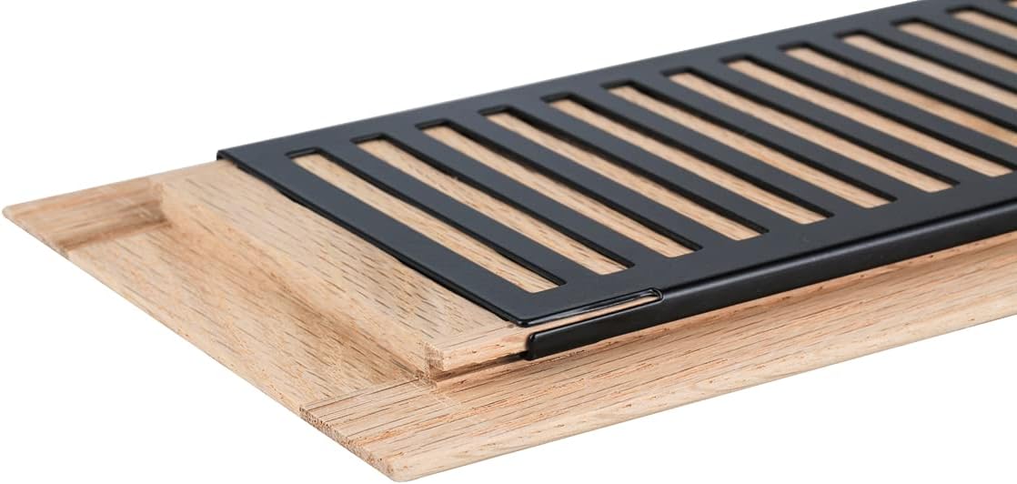 2Pcs Qirui Red Oak Hardwood Drop in Floor Register, 4X10 Inch, High Output Air Flow, with Damper, Unfinished