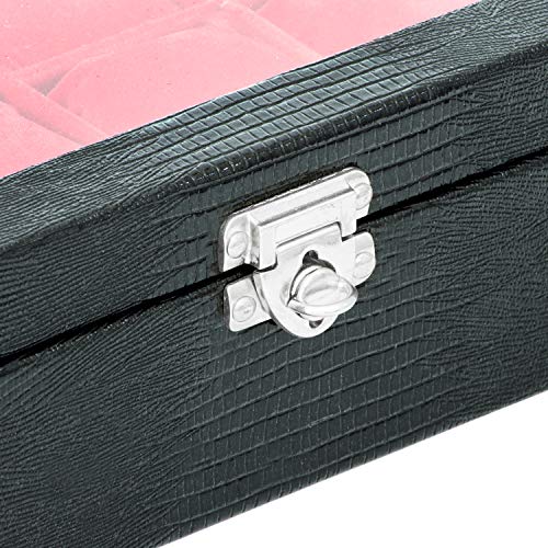 Porta-Relógios Total Luxo Couro Ecológico Preto Vermelho 12 Divisórias (6x2)