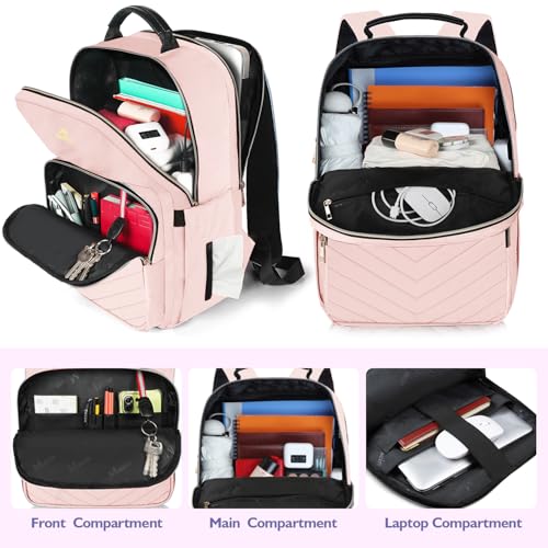 Image of MATEIN Cute Backpack for Girls, Water Resistant School Backpack, Pink | Detachable Keychain, Fits 15.6 Inch Laptop, Multi-Functional Bookbag, for Middle School, with 30 oz Cup Holder, Gift for Her