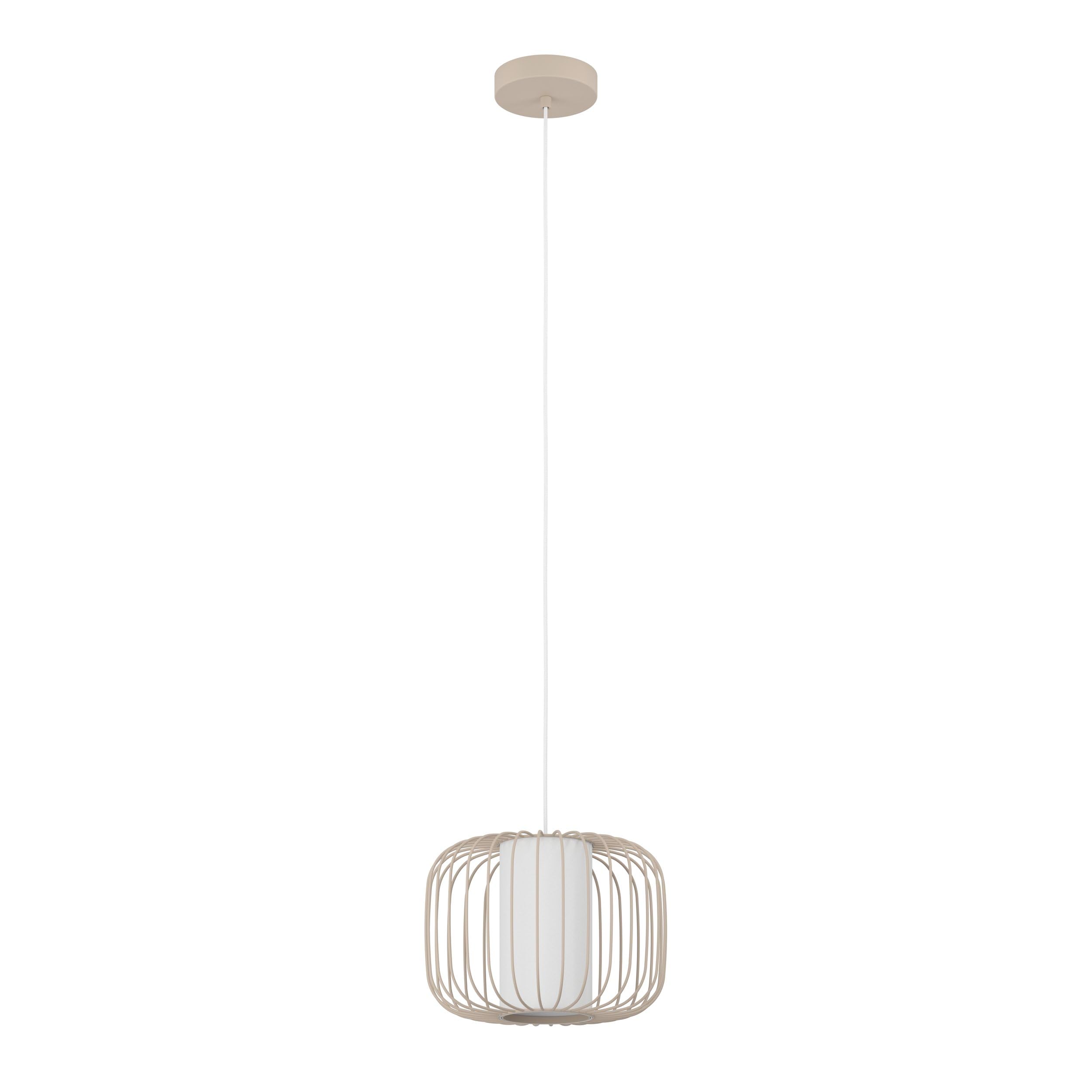 EGLO Hängelampe Terrarosa, 1-flammige Pendelleuchte über Esstisch, Esszimmerlampe aus Metall in Sandfarben und Textil in Weiß, Hängeleuchte mit E27 Fassung, Ø 28,5 cm