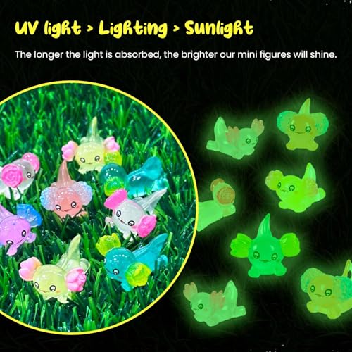 Image of FEXIA 30pcs Mini Resin Axolotl Figurine Mini Resin Animals to Hide Tiny Small Figures Glow in the Dark Luminous Charm Ornament for DIY Craft Garden Landscape Dollhouse Potted Plants Decorations