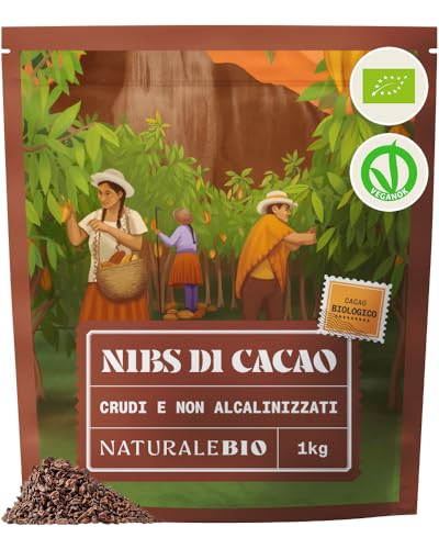 NaturaleBio Granella di Cacao Crudo Biologico da 1 Kg. Bio, Naturale e Puro. Prodotto in Regioni Tropicali dalla Pianta Theobroma Cacao. Fonte di Magnesio, Potassio e Ferro.