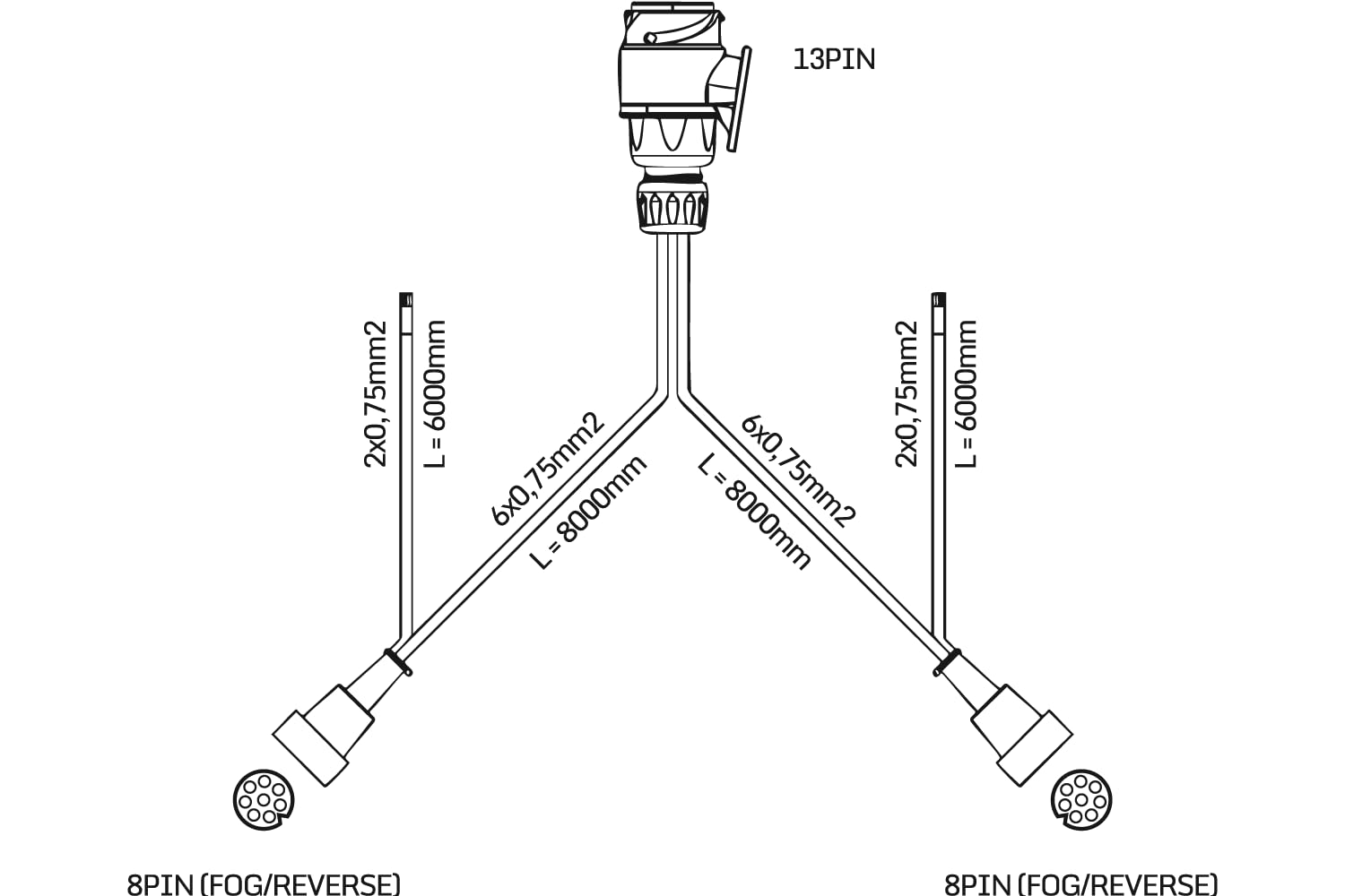 MANTES Faisceau électrique 8m prise 13 broches avec deux baïonnettes 8 broches et dérivation pour feux de gabarit 12V installation câblage éclairage pour remorque utilitaire