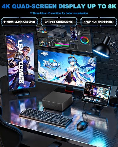 Image of Getorli Mini PC AMD Ryzen 7 8745HS (Up to 4.9GHz), 16GB DDR5 RAM 1TB PCIe 4.0 SSD, Dual 2.5G LAN Mini Desktop Computer with 4K Quad Display HDMI /DP /USB-C, WiFi 6 BT5.3 Micro PC for Home /Office /Gaming