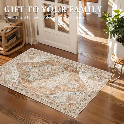 2x3 Small Entryway Doormat 2x3 Front Door Rug Indoor Entrance Kitchen Bathroom Carpet Farmhouse Non Slip Washable Low Pile Floor Carpet, Caramel/Beige/Multi