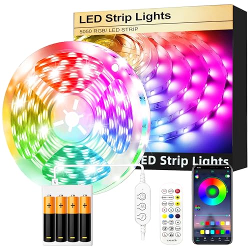 FUPT Led Strip Lights 2m LEDs Light Strips Battery Powered with App&Remote Flexible 5050 RGB Colour Changing Led Lights for Bedroom TV Gaming Room Music Sync Christmas Halloween Decorations