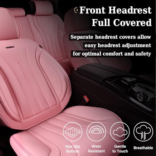 Image of Coverado Pink Seat Covers for Cars, 2 Pack Leather Car Seat Covers, Luxury Waterproof Seat Covers, Front Car Seat Protectors, Driver Car Seat Cushions, Front Seat Covers Universal Fit for Most Cars