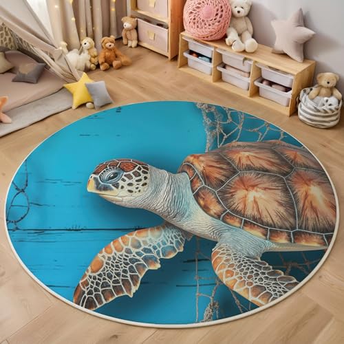 Tapis lavable en machine rond de 160 cm antidérapant océan