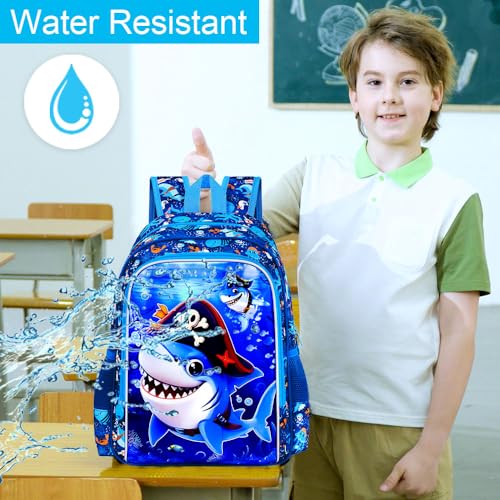 Image of 3Pcs Shark Backpack for Boys, 16 inch Kids Bookbag Set for Elementary Preschool Kindergarten, School Backpacks with Lunch Box(Blue)