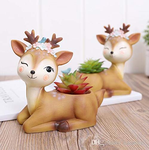 SpaceinCart Resin Shape Deer/Fawn Succulent Plant Container Pot Indoor Outdoor Flower Pot Home Decor Desktop