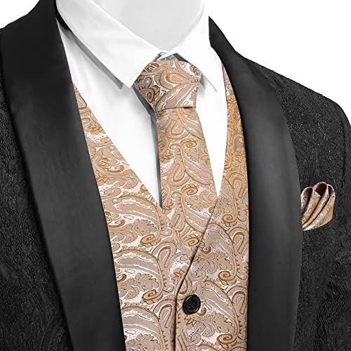 Coofandy Floral Vest For Men Casual Party Wedding Waistcoat Suit Set Jacquard Paisley Vest Gold, Medium #TOP2