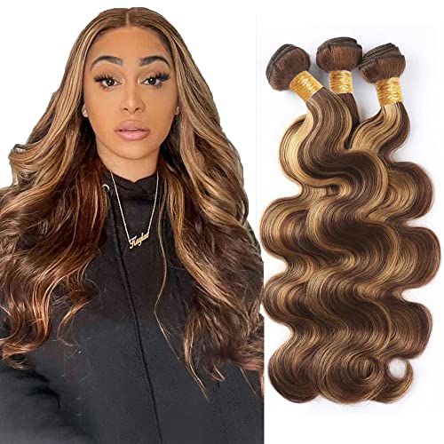 Highlight Bundles 18 20 22 inch Ombre Bundles Body Wave Human Hair Bundles 100% Brazilian Remy Hair Bundles Human Hair Light Brown Mix Blonde Bundles p4/27 Color