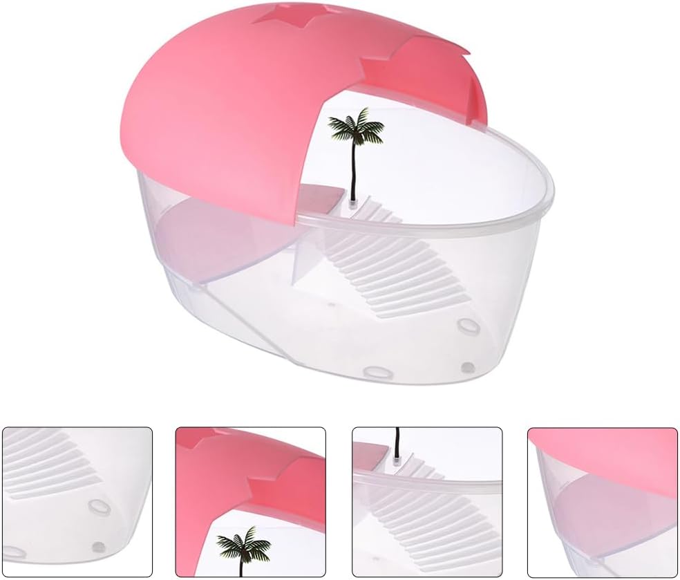 iplusmile Turtle Tank Small Plastic Reptile Habitat Box with Basking Platform and Swimming Area 9.84X6.69X6.10 Inches Indoor Tortoise Terrarium for Amphibians and Small Pets