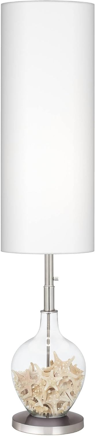 Color + Plus OVO Modern Floor Lamp Standing 60" Tall Clear Glass Brushed Nickel Silver White Linen Cylinder Shade for Living Room Reading Bedroom Office House Home Decor