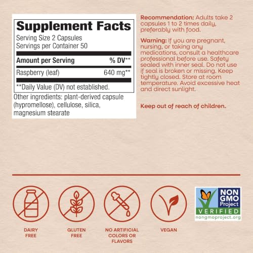 Nature's Way Raspberry Leaf - Traditional Women’s Wellness Supplement for Plant-Based Support* - Traditional Herbal Supplement - Vegan, Gluten-Free & Dairy-Free - 100 Count (50 Servings) - image 6