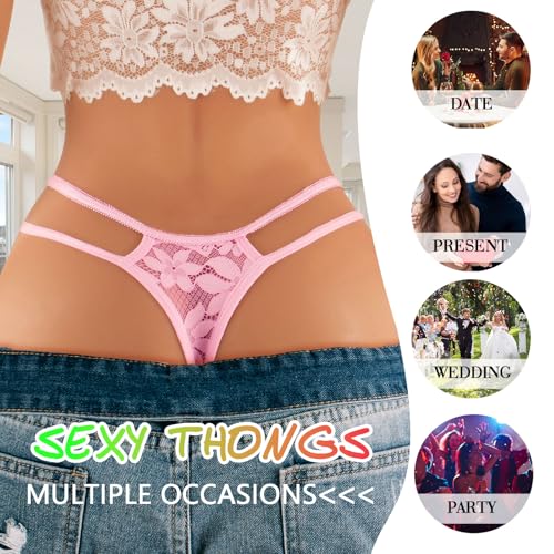 Image of Banamic Sexy Thongs for Women G-String Thongs with Double Straps Panties | Floral Pattern, Lace Breathable Fabrics, Elastic, All-Day Comfort for Romantic Dates, Daily Wear